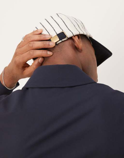 ASOS DESIGN Melton Baseball Cap With Embroidery And Stripes In Ecru And Navy