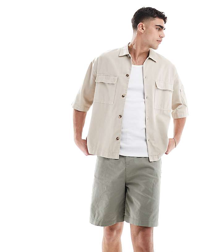 ASOS DESIGN Mid Length Linen Blend Shorts In Khaki