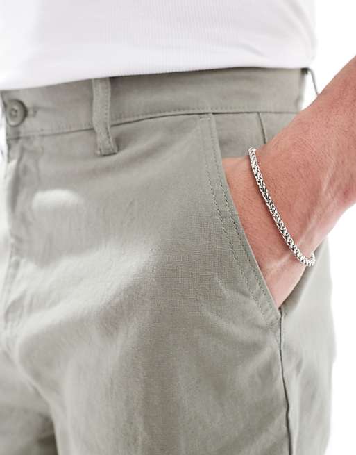 ASOS DESIGN Mid Length Linen Blend Shorts In Khaki