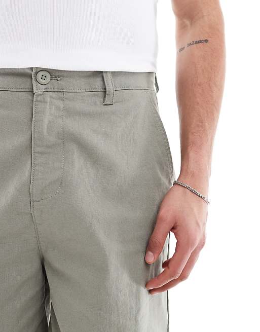 ASOS DESIGN Mid Length Linen Blend Shorts In Khaki