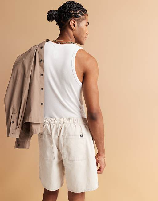 ASOS DESIGN Mid Length Pull On Linen Blend Short In Stone