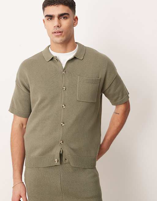 ASOS DESIGN Midweight Knitted Cotton Shorts Co-ord In Khaki