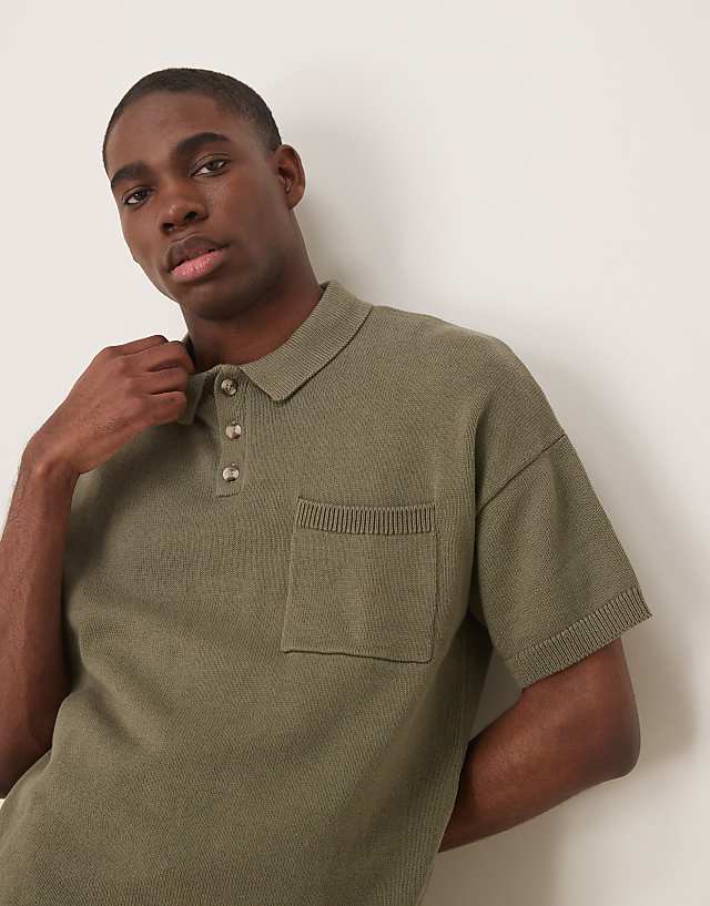 ASOS DESIGN Midweight Knitted Cotton Shorts Co-ord In Khaki