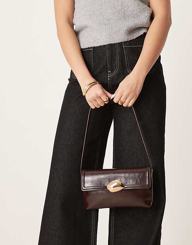 ASOS DESIGN Molten Hardware Closure Shoulder Bag In Brown