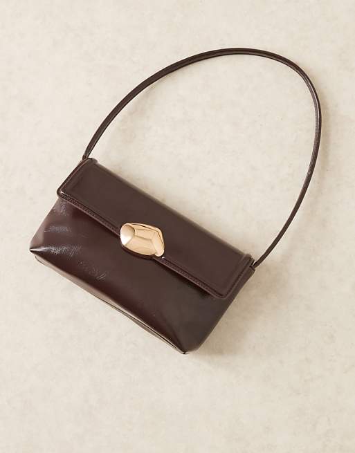 ASOS DESIGN Molten Hardware Closure Shoulder Bag In Brown