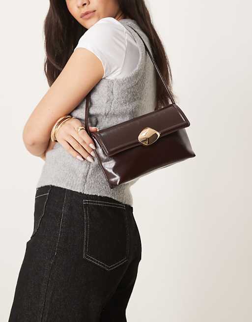 ASOS DESIGN Molten Hardware Closure Shoulder Bag In Brown