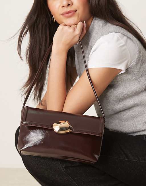 ASOS DESIGN molten hardware closure shoulder bag in brown