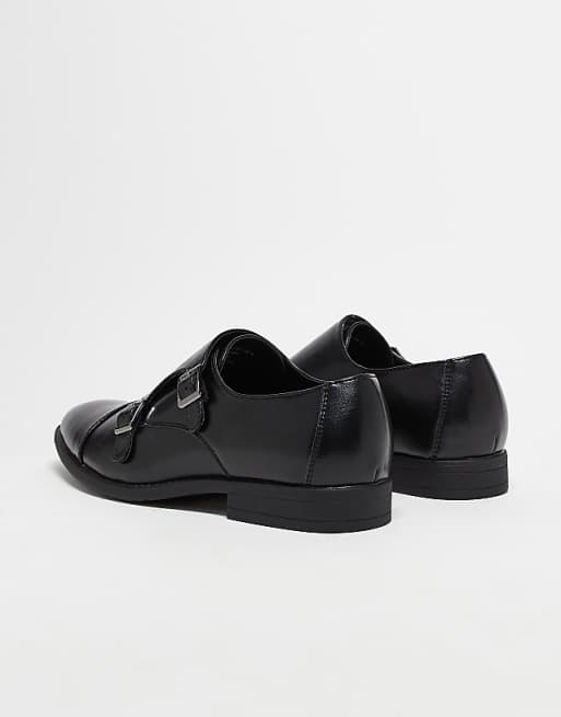 ASOS DESIGN Monk Shoes In Black Faux Leather With Emboss Panel