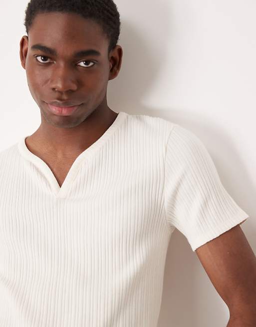 ASOS DESIGN Muscle Fit T-shirt With Textured Rib In Cream