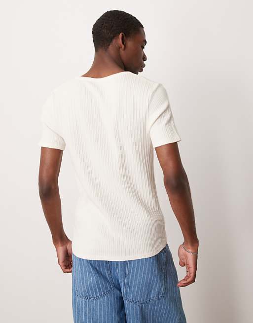 ASOS DESIGN Muscle Fit T-shirt With Textured Rib In Cream