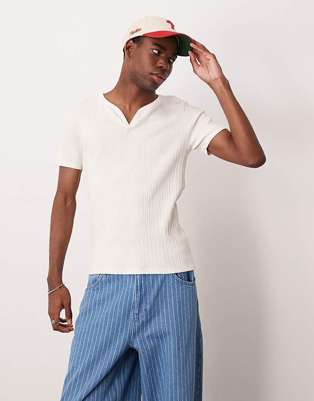 ASOS DESIGN muscle fit t-shirt with textured rib in cream