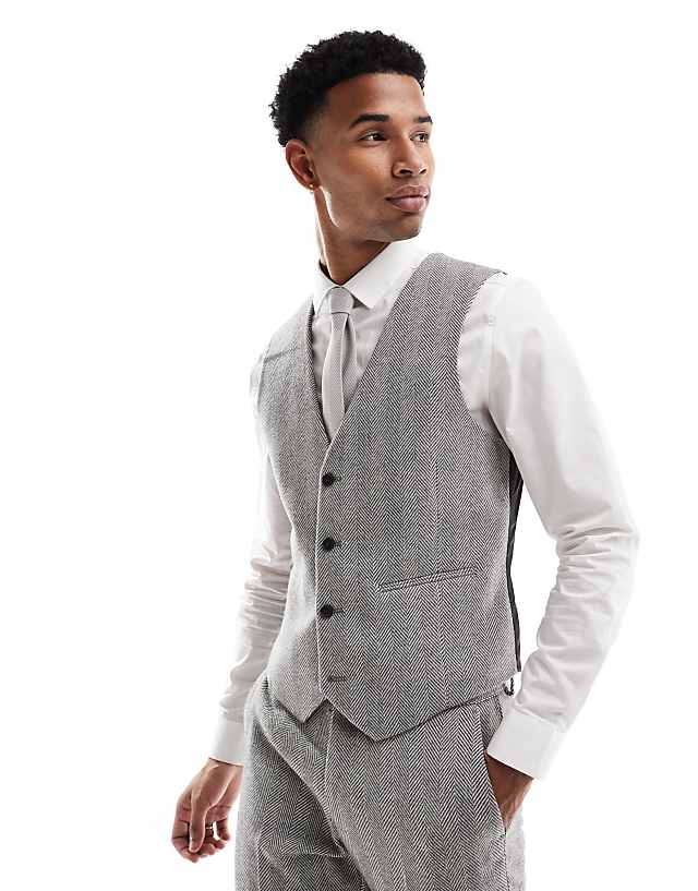 ASOS DESIGN New Skinny Wool Blend Suit In Grey Herringbone