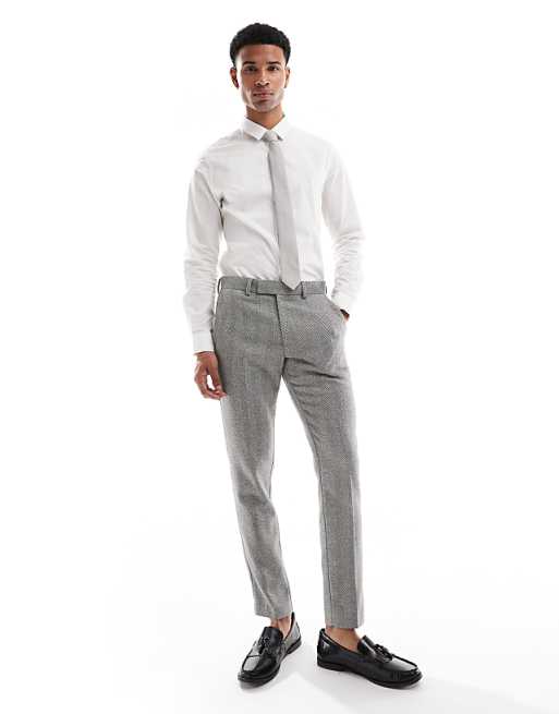 ASOS DESIGN New Skinny Wool Blend Suit In Grey Herringbone