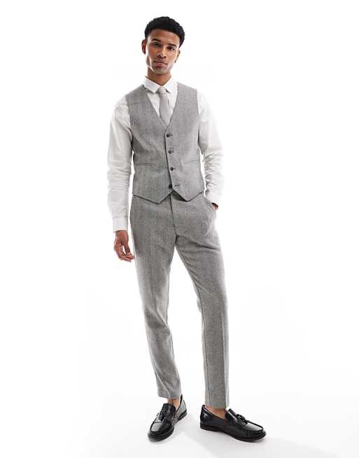 ASOS DESIGN new skinny wool blend suit in grey herringbone