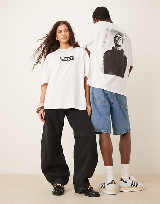ASOS DESIGN OASIS Unisex Oversized License T-shirt With RKID Liam Print In White