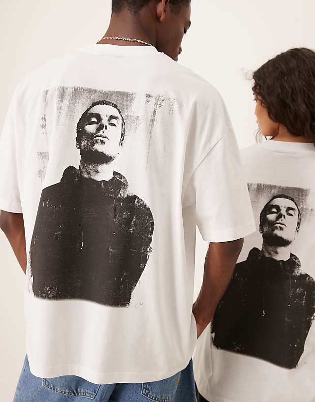 ASOS DESIGN OASIS Unisex Oversized License T-shirt With RKID Liam Print In White