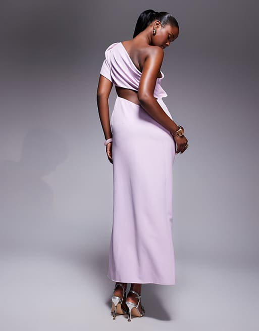 ASOS DESIGN One Shoulder Fold-over Maxi Dress In Soft Pink
