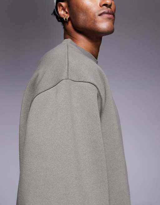 ASOS DESIGN Oversized 3/4 Sleeve Sweatshirt In Khaki