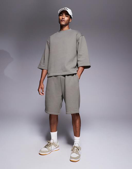 ASOS DESIGN Oversized 3/4 Sleeve Sweatshirt In Khaki