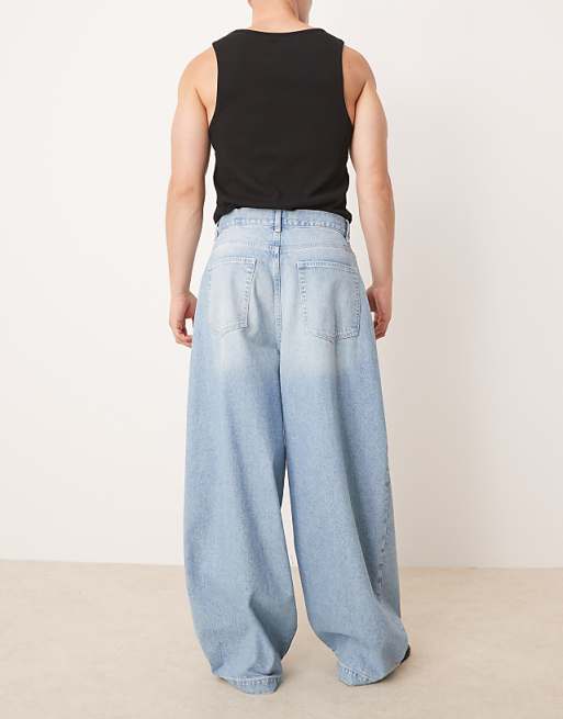 ASOS DESIGN Oversized Baggy Pleated Jeans In Light Wash Blue