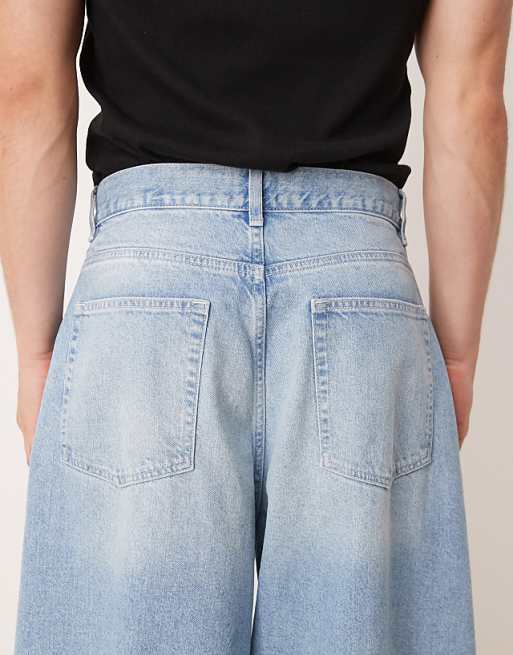 ASOS DESIGN Oversized Baggy Pleated Jeans In Light Wash Blue