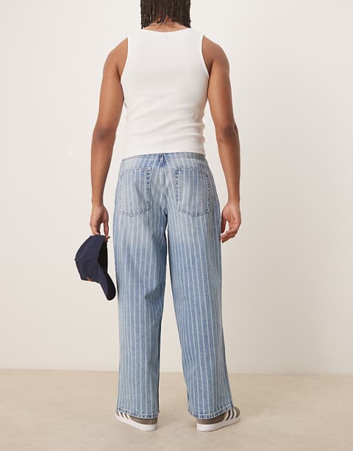 ASOS DESIGN Oversized Baggy Striped Jeans With Pleats In Light Wash Blue