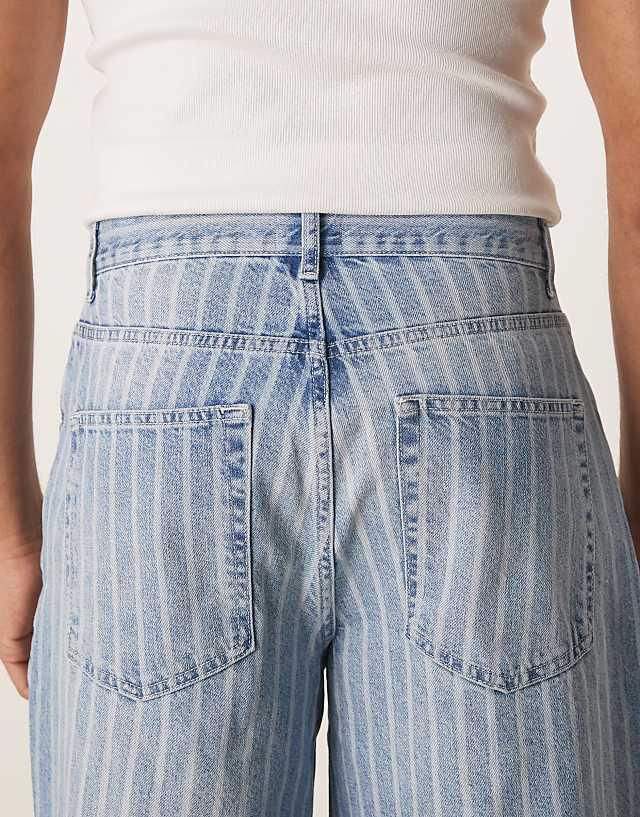 ASOS DESIGN Oversized Baggy Striped Jeans With Pleats In Light Wash Blue