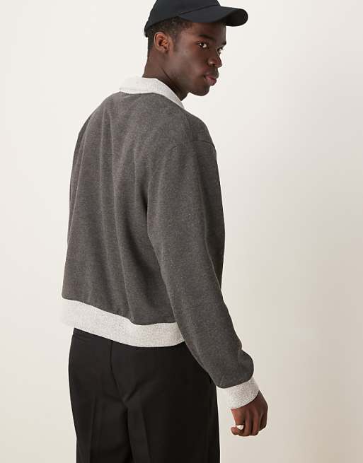 ASOS DESIGN Oversized Boxy Funnel Neck Half Zip Sweatshirt With Contrast Hems In Charcoal