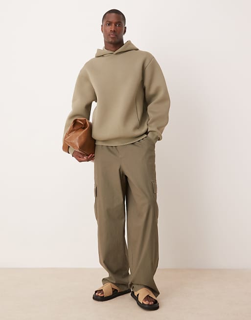 ASOS DESIGN Oversized Boxy Heavyweight Scuba Hoodie In Khaki