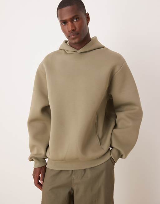 ASOS DESIGN oversized boxy heavyweight scuba hoodie in khaki