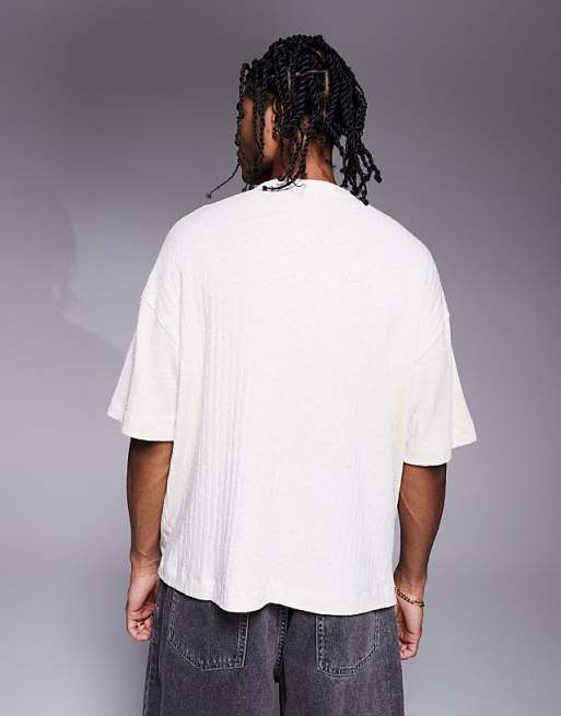 ASOS DESIGN Oversized Boxy Henley Linen Look T-shirt In Cream