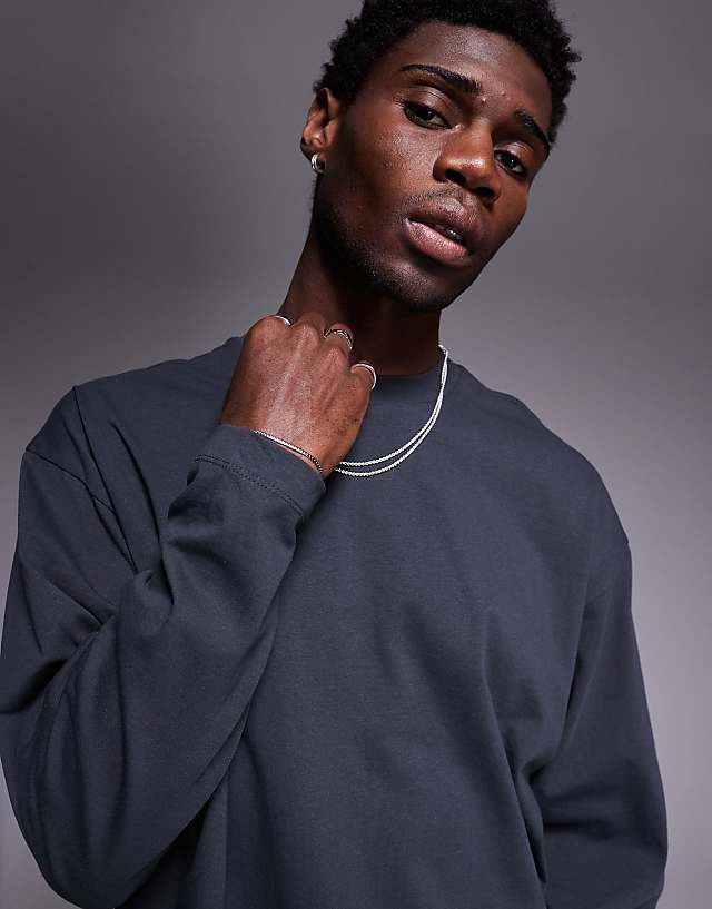 ASOS DESIGN Oversized Boxy Long Sleeve T-shirt With Dropped Armhole In Charcoal