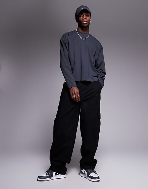 ASOS DESIGN Oversized Boxy Long Sleeve T-shirt With Dropped Armhole In Charcoal