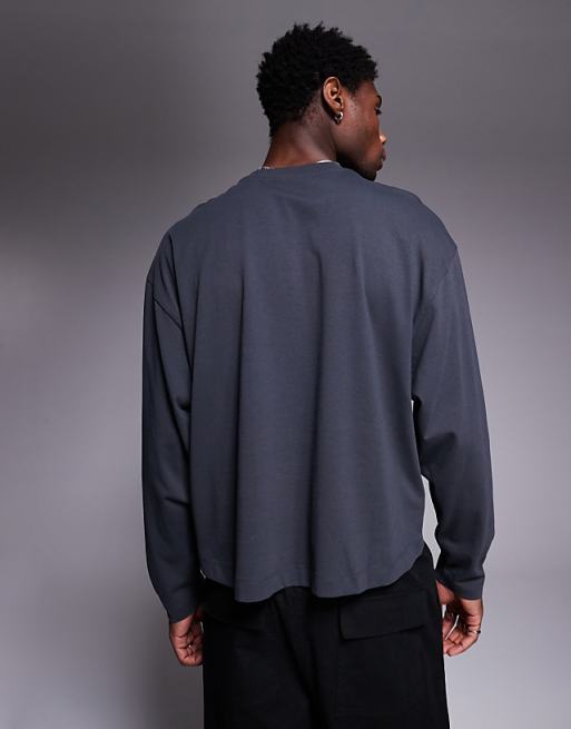 ASOS DESIGN Oversized Boxy Long Sleeve T-shirt With Dropped Armhole In Charcoal