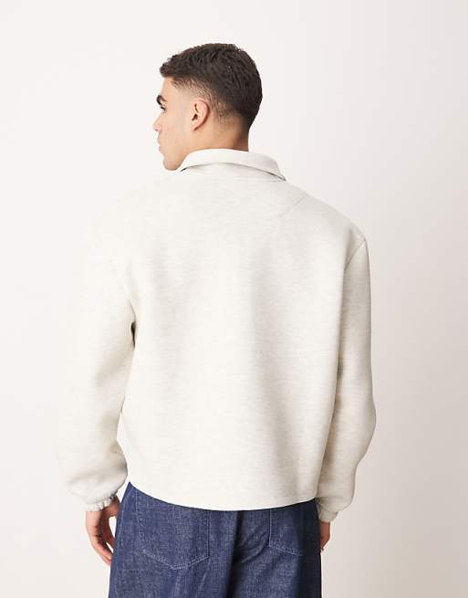 ASOS DESIGN Oversized Boxy Quarter Zip Scuba Sweatshirt In Grey Marl