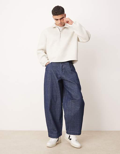 ASOS DESIGN Oversized Boxy Quarter Zip Scuba Sweatshirt In Grey Marl