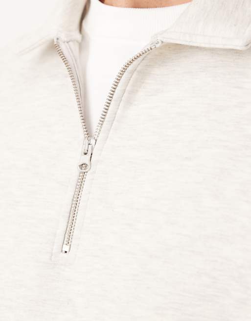ASOS DESIGN Oversized Boxy Quarter Zip Scuba Sweatshirt In Grey Marl