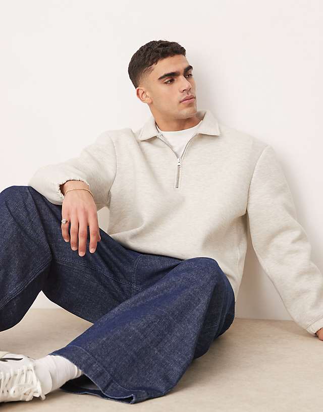 ASOS DESIGN oversized boxy quarter zip scuba sweatshirt in grey marl