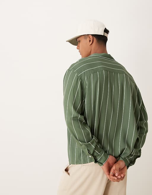 ASOS DESIGN Oversized Boxy Revere Shirt In Green Stripe