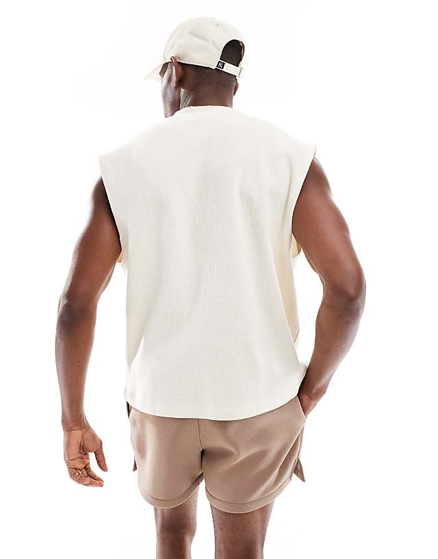 ASOS DESIGN Oversized Boxy Waffle Tank In Beige