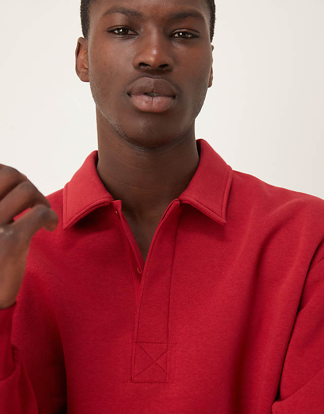 ASOS DESIGN Oversized Button Up Polo With Concealed Placet In Red