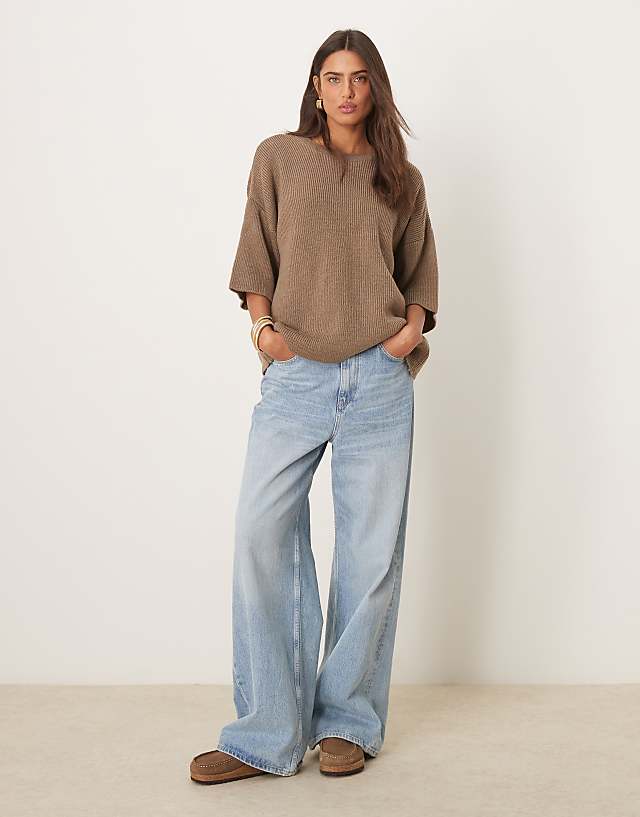 ASOS DESIGN Oversized Chunky Knitted T Shirt In Mocha