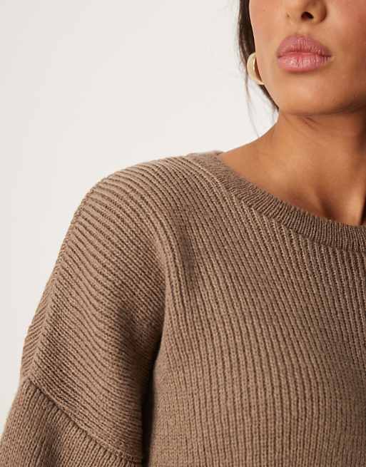 ASOS DESIGN Oversized Chunky Knitted T Shirt In Mocha