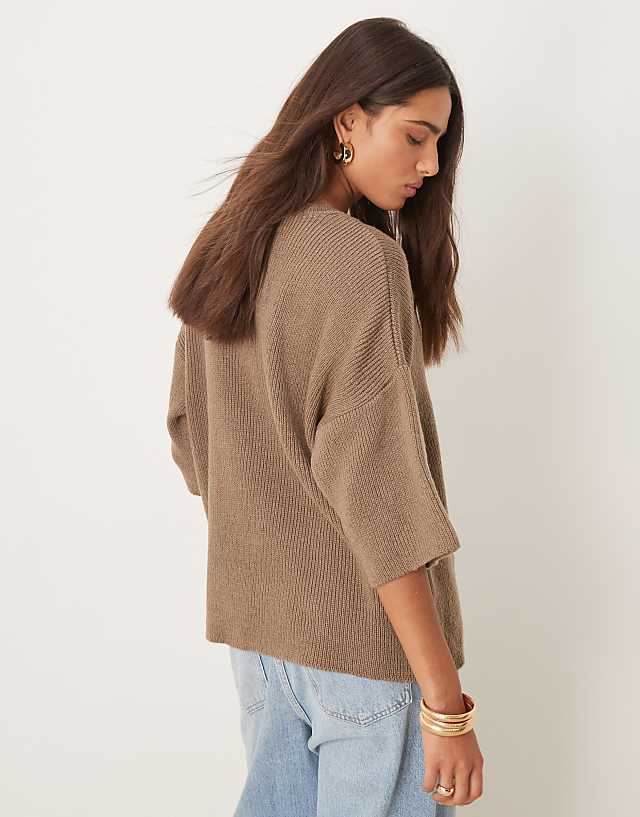 ASOS DESIGN Oversized Chunky Knitted T Shirt In Mocha