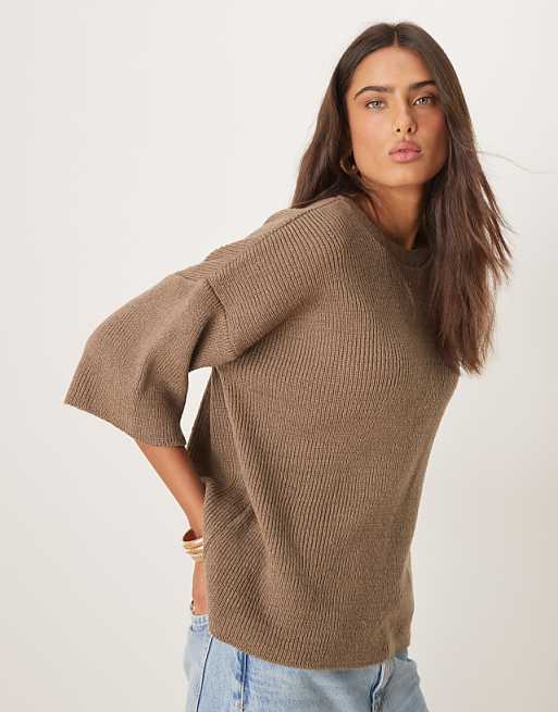 ASOS DESIGN oversized chunky knitted t shirt in mocha