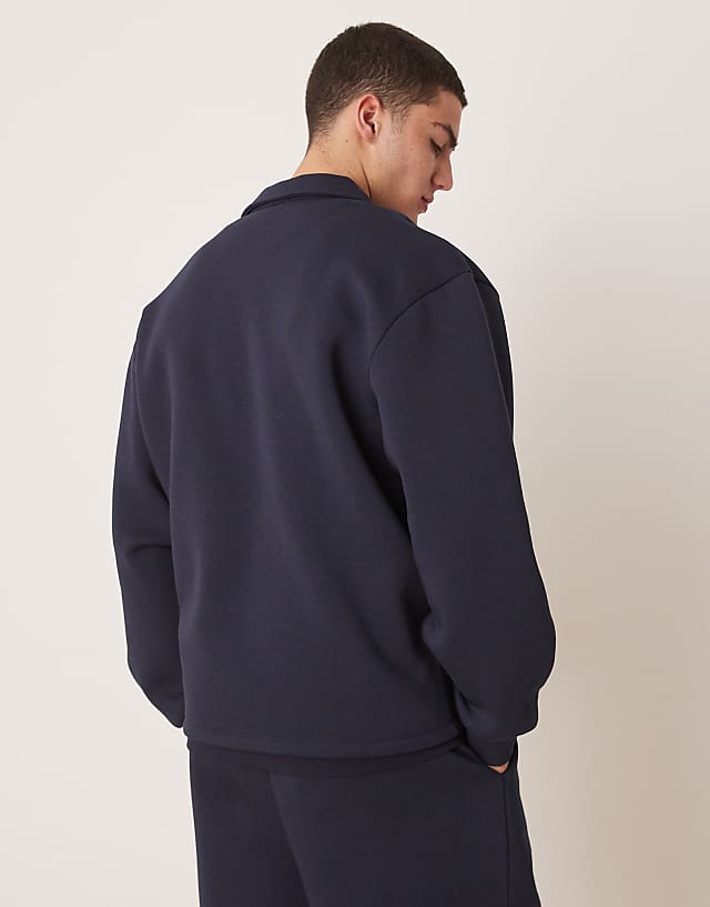 ASOS DESIGN Oversized Co-ord Drop Shoulder Sweatshirt With Collar In Navy