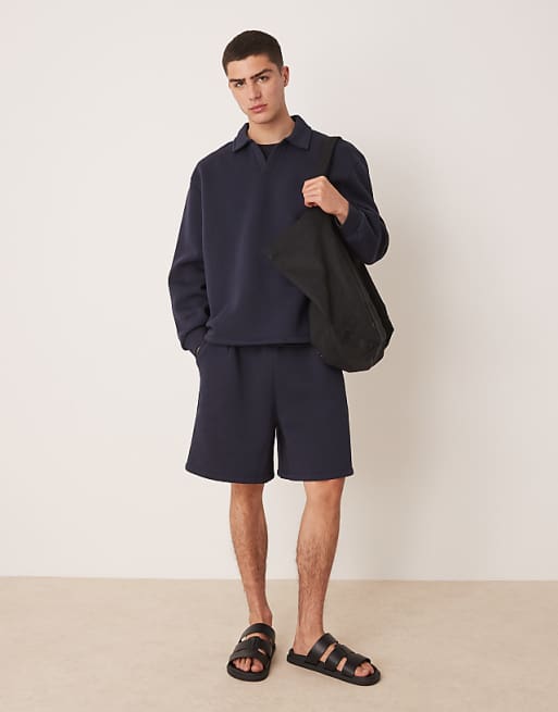 ASOS DESIGN Oversized Co-ord Drop Shoulder Sweatshirt With Collar In Navy