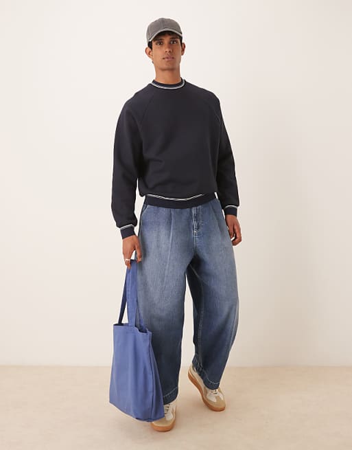 ASOS DESIGN Oversized Crew With Tipping Detail In Navy Blue