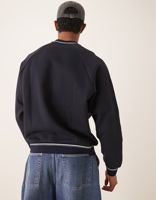 ASOS DESIGN Oversized Crew With Tipping Detail In Navy Blue