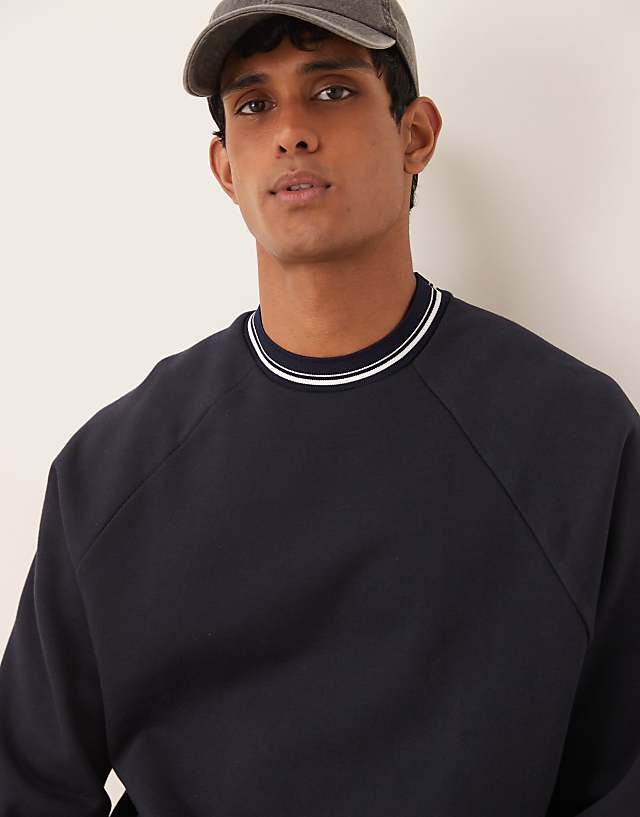 ASOS DESIGN Oversized Crew With Tipping Detail In Navy Blue